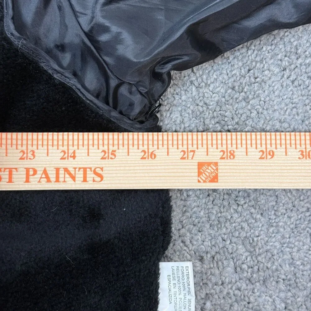 Vtg Leather Bomber Jacket Mens Medium Black USA Flag Biker Grunge Flight 80s 90s - Picture 11 of 14